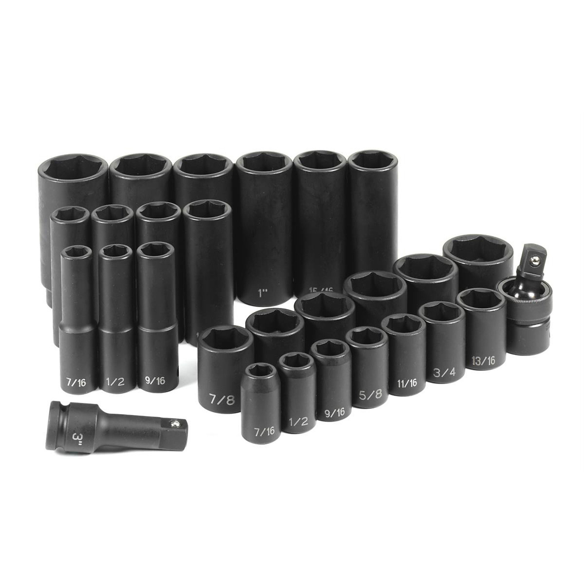 Grey Pneumatic Standard Deep Length Socket Set — 1/2in. Drive, 28 Pcs, Chrome-Molybdenum Steel, Model# GRE1328RD